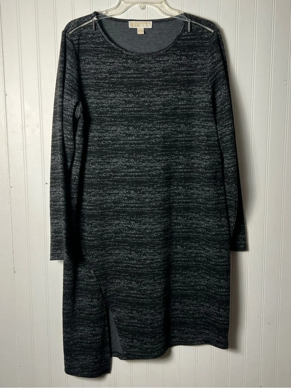 Michael Kors Heathered Black Gray Long Sleeve Knit Dress Size XL